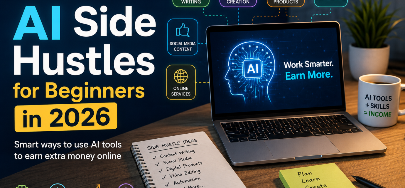 Discover the best AI side hustles for beginners in 2026. Learn how to use AI tools to earn online, start profitable projects, and build income streams.