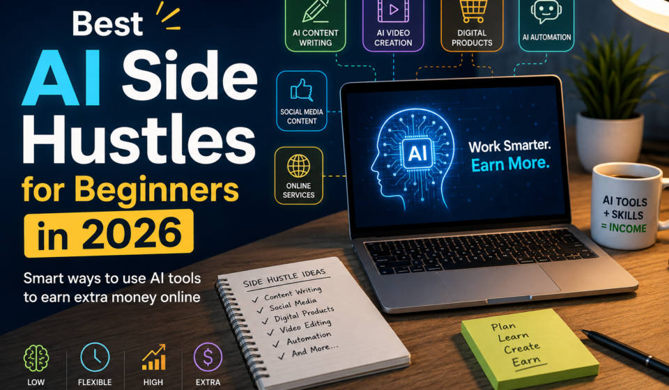 Discover the best AI side hustles for beginners in 2026. Learn how to use AI tools to earn online, start profitable projects, and build income streams.